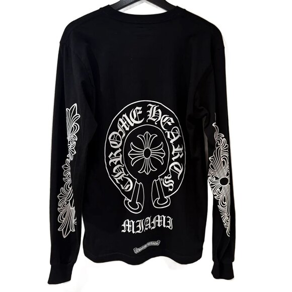 お好み焼き　Chrome Hearts 長袖シャツ 黒 Authentic Chrome Hearts Miami Long Sleeve Shirt – Black – Men's Medium